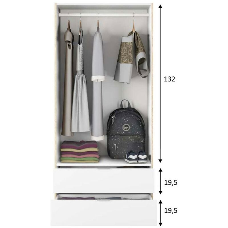 Armoire Low Cost Madrid 2 portes 2 tiroirs 81 cm (largeur) x 180 cm (hauteur) x 52 cm (profondeur)