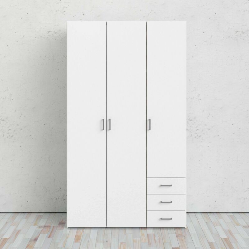 Dmora - Armoire 3 portes 3 tiroirs 115 x 200,4 x 49,5, Structure en bois, Blanc