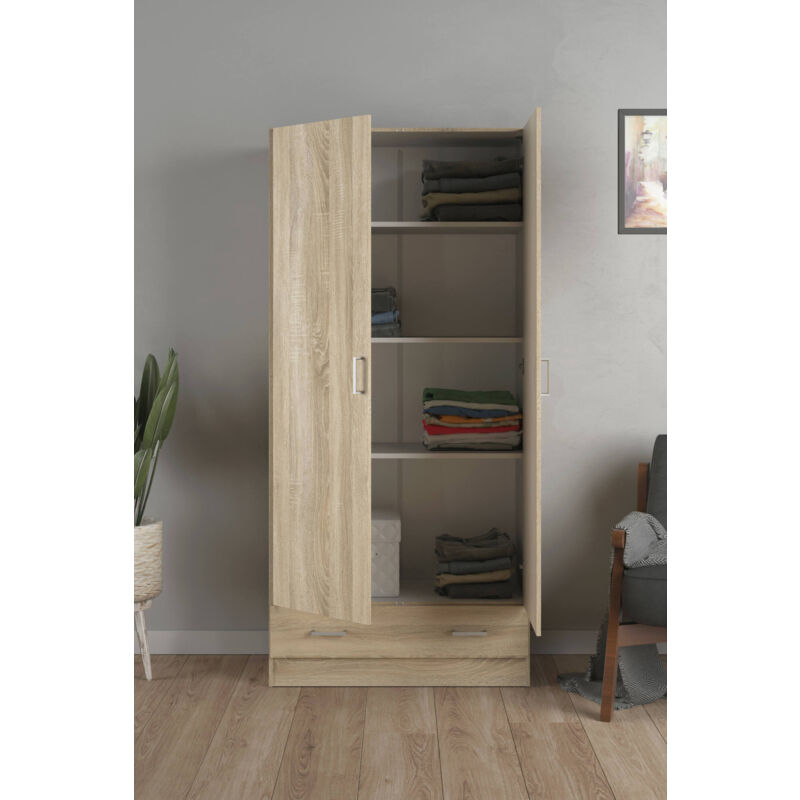 Dmora - Armoire 2 portes 1 tiroir 79,4 x 170,4 x 35,7, Structure en tôle laminée, Beige