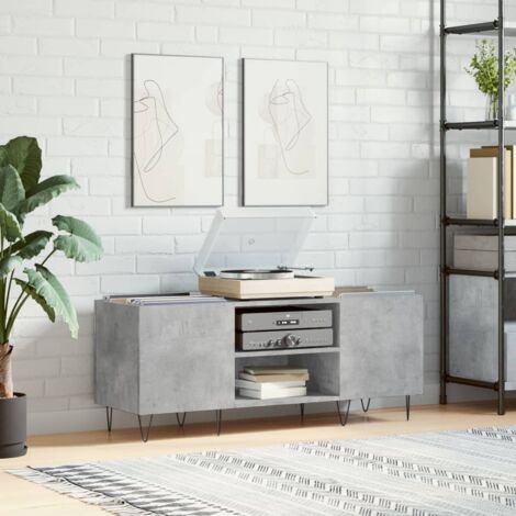 Armoire à disques, Bibliothèque, Meuble de Rangement, Meuble TV gris béton 121x38x48 cm bois d'ingénierie HYB45484