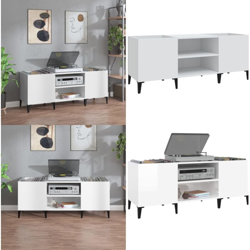 Armoire à disques blanc 121x38x48 cm bois d'ingénierie - Meuble Vinyle - Étagère Disque - Rangement Musique - Bibliothèque Audiophile - Meuble