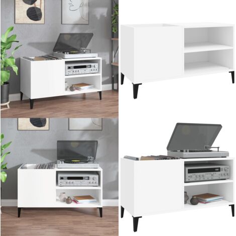 Armoire à disques blanc 84,5x38x48 cm bois d'ingénierie - Meuble À Disques - Armoire À Disques - Rangement Vinyl - Étagère Disque - Support Tourn Disq Ue - Home & Living
