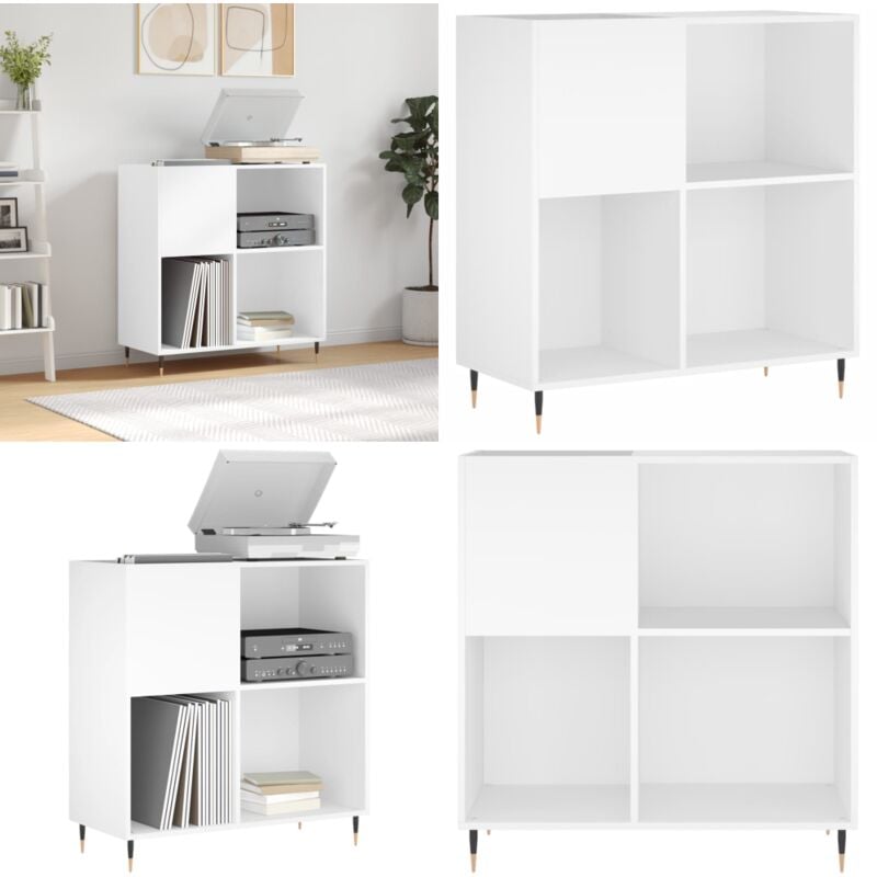 Armoire à disques blanc 84,5x38x89 cm bois d'ingénierie - Meuble à Disques - Armoire à Disques - Rangement Vinyle - Étagère Disque - Support