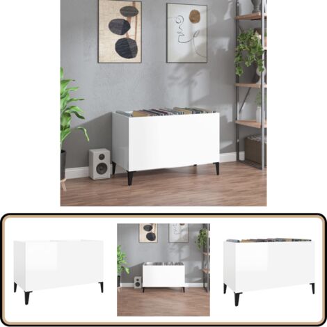 Armoire à disques blanc brillant 74,5x38x48cm bois d'ingénierie - Meuble À Disques - Armoire À Disques - Rangement Disque Vinyle - Étagère Musique - Support Vinyle