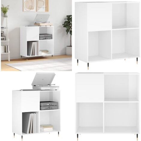 Armoire à disques blanc brillant 84,5x38x89cm bois d'ingénierie - Meuble À Disques - Armoire À Disques - Rangement Vinyle - Étagère Disque - Support Tourni Table - Home & Living