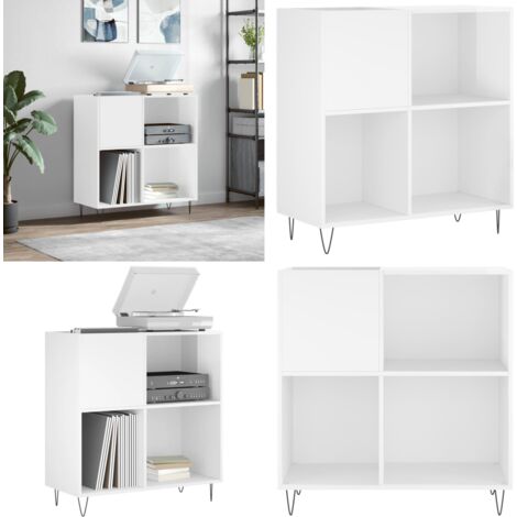 Armoire à disques blanc brillant 84,5x38x89cm bois d'ingénierie - Meuble À Disques - Armoire À Vinyle - Rangement Disque Vinyle - Étagère Musique - Support Tournivelle - Home & Living