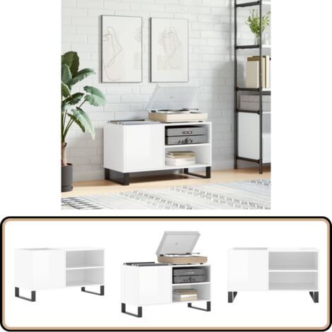 Armoire à disques blanc brillant 85x38x48 cm bois d'ingénierie - Meuble À Disques - Armoire À Vinyle - Rangement Musique - Étagère Disque - Support Tournivelle