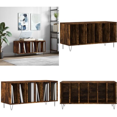 Armoire à disques chêne fumé 100x38x48 cm bois d'ingénierie - Meuble À Disques - Armoire À Vinyle - Rangement Musique - Étagère Disque - Support Tourne-disque - Home & Living