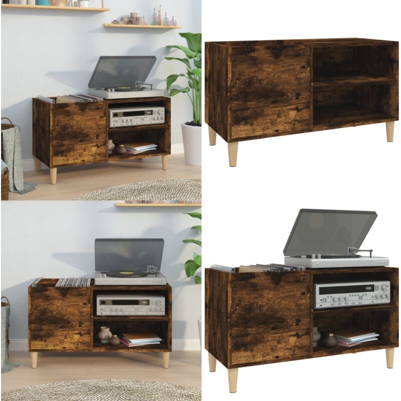 Armoire à disques chêne fumé 84,5x38x48 cm bois d'ingénierie - Meuble à Disques - Armoire à Disques - Rangement Vinyl - Étagère Disque - Support