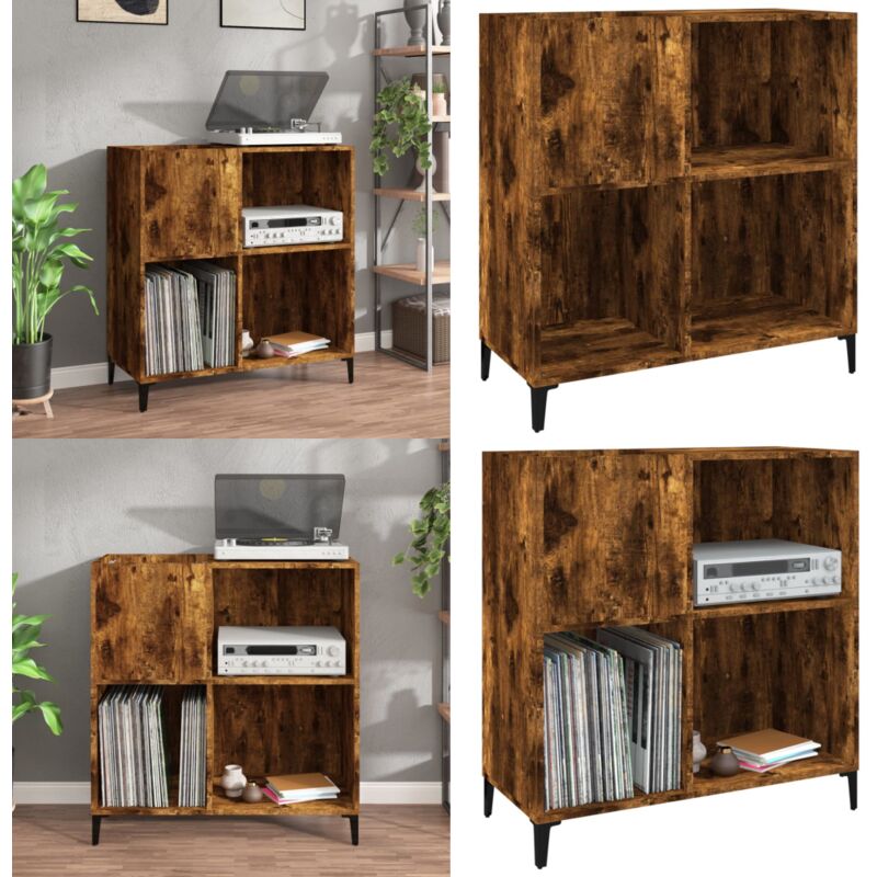 Armoire à disques chêne fumé 84,5x38x89 cm bois d'ingénierie - Meuble à Disques - Armoire à Vinyle - Rangement Disque Vinyle - Étagère Musique