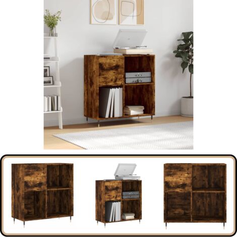 Armoire à disques chêne fumé 84,5x38x89 cm bois d'ingénierie - Meuble À Disques - Armoire À Vinyle - Rangement Disque Vinyle - Étagère Musique - Support Tourniquet