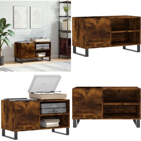 Armoire à disques chêne fumé 85x38x48 cm bois d'ingénierie - Meuble À Disques - Armoire À Vinyle - Rangement Disque Vinyle - Étagère Musique - Support Tourne-disque - Home & Living
