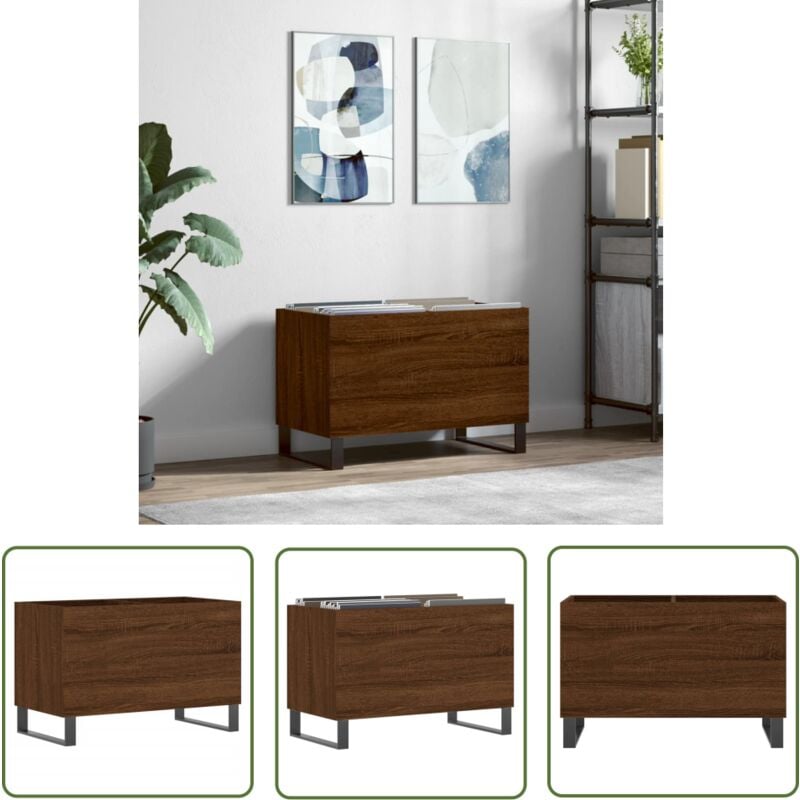 Echoo - The Living Store Armoire à disques chêne marron 74,5x38x48 cm bois d'ingénierie - Meuble à Disques - Armoire à Vinyle - Rangement Disque