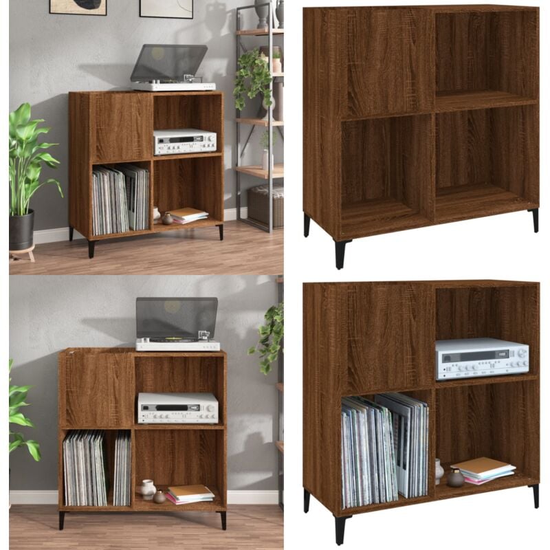 Armoire à disques chêne marron 84,5x38x89 cm bois d'ingénierie - Meuble À Disques - Armoire À Vinyle - Rangement Disque Vinyle - Étagère Musique