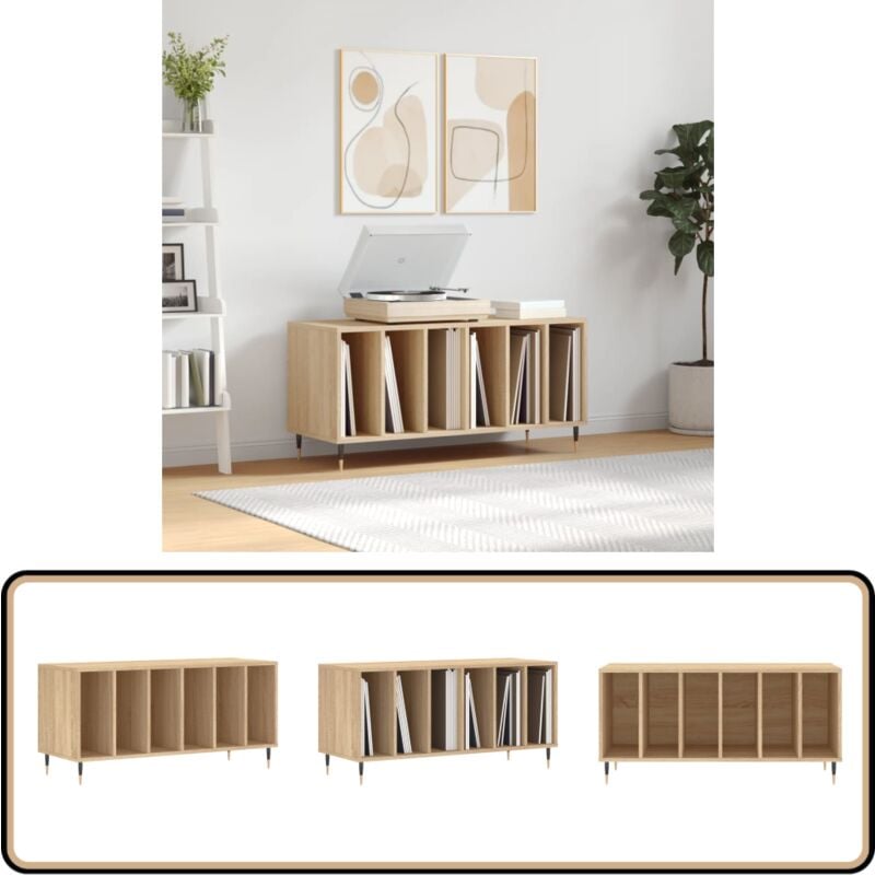 Armoire à disques chêne sonoma 100x38x48 cm bois d'ingénierie - Meuble à Disques - Armoire à Vinyle - Rangement Disque Vinyle - Étagère Musique
