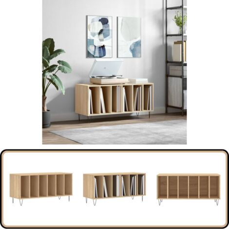 Armoire à disques chêne sonoma 100x38x48 cm bois d'ingénierie - Meuble À Disques - Armoire À Vinyle - Rangement Disque Vinyle - Étagère Musique - Support Tournivelle