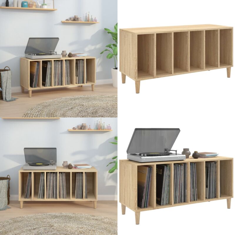 Armoire à disques chêne sonoma 100x38x48 cm bois d'ingénierie - Meuble à Disques - Armoire Vinyle - Rangement Disque - Étagère Musique - Support