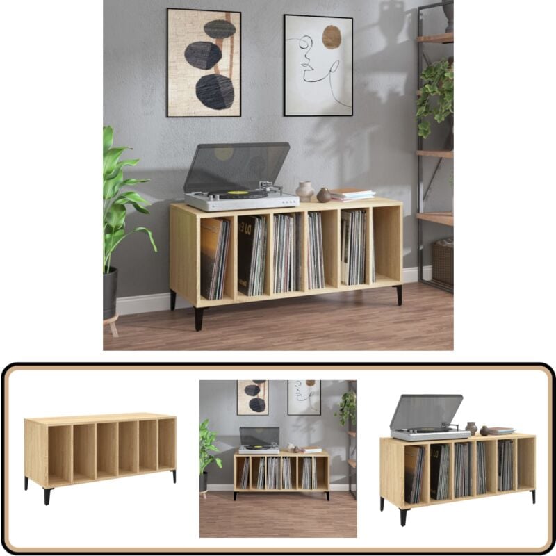 Armoire à disques chêne sonoma 100x38x48 cm bois d'ingénierie - Meuble à Disques - Armoire Vinyle - Rangement Musique - Étagère Disque - Support