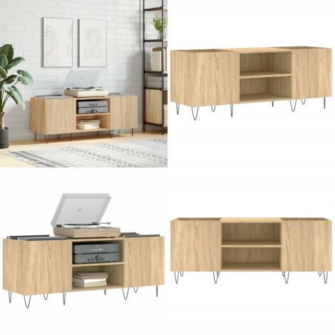 Armoire à disques chêne sonoma 121x38x48 cm bois d'ingénierie - Rangement vinyle - Meuble tourne-disque