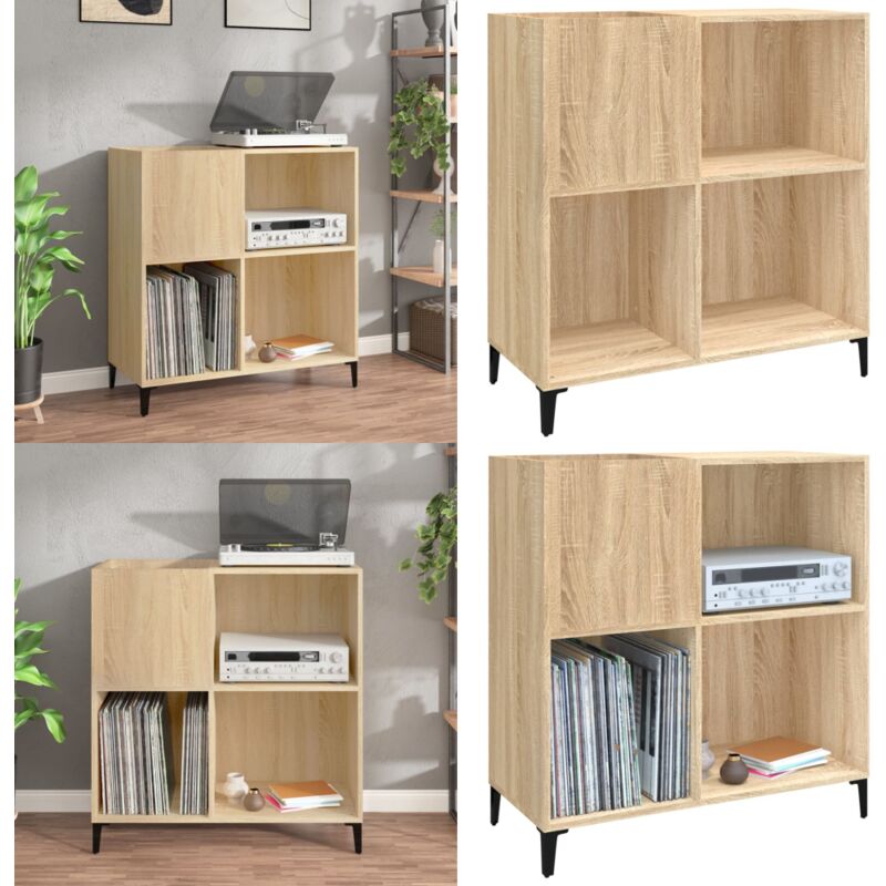 Armoire à disques chêne sonoma 84,5x38x89 cm bois d'ingénierie - Meuble à Disques - Armoire Vinyle - Rangement Disque - Étagère Musique - Meuble