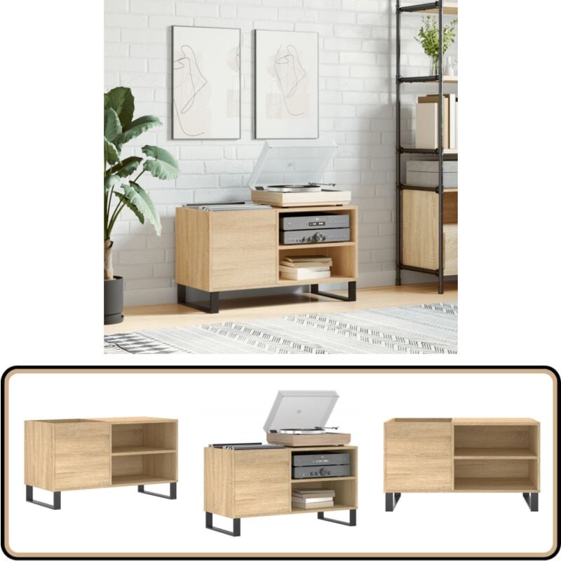 Armoire à disques chêne sonoma 85x38x48 cm bois d'ingénierie - Meuble À Disques - Armoire À Vinyle - Rangement Disque Vinyle - Étagère Musique