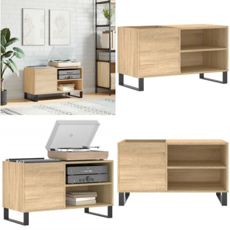 Armoire à disques chêne sonoma 85x38x48 cm bois d'ingénierie - Meuble À Disques - Armoire À Vinyle - Rangement Disque Vinyle - Étagère Musique - Support Tourniquet - Home & Living