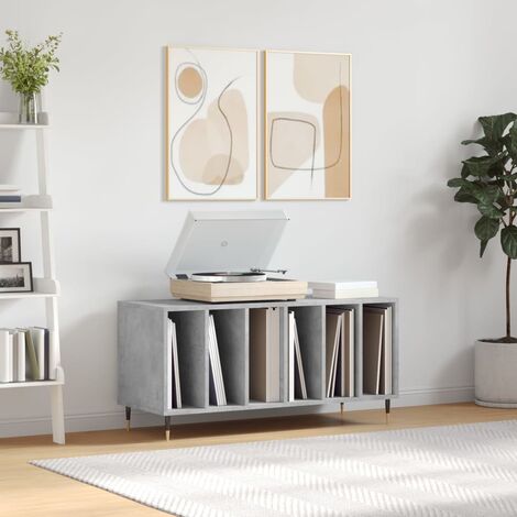 Meuble range vinyles 2 tiroirs en cannage naturel et effet chêne