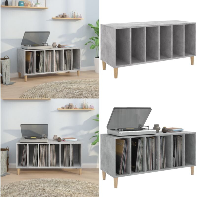 Armoire à disques gris béton 100x38x48 cm bois d'ingénierie - Meuble Vinyle - Étagère Disque - Rangement Musique - Bibliothèque Audiophile - Support