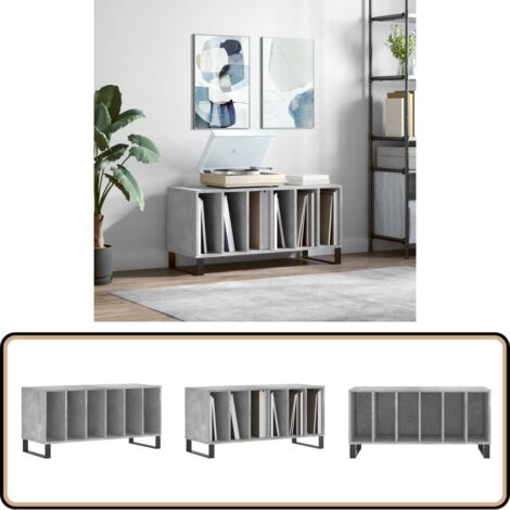 Armoire à disques gris béton 100x38x48 cm bois d'ingénierie - Meuble À Disques - Armoire Vinyle - Rangement Disque - Étagère Musique - Support Tourne-disque