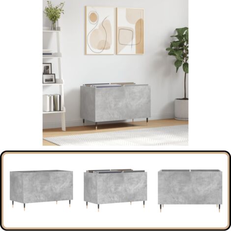 Armoire à disques gris béton 74,5x38x48 cm bois d'ingénierie - Meuble À Disques - Armoire À Vinyle - Rangement Disque Vinyle - Étagère Musique - Support Lp