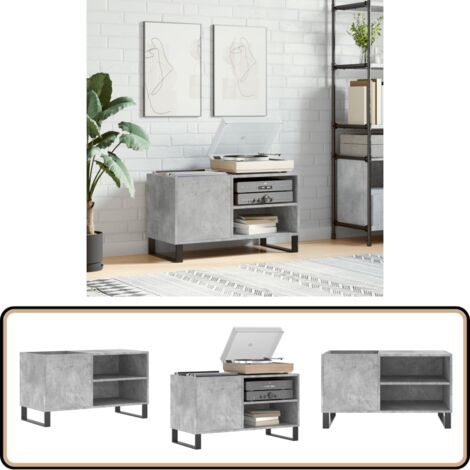 Armoire à disques gris béton 85x38x48 cm bois d'ingénierie - Meuble À Disques - Armoire À Vinyle - Rangement Disque Vinyle - Étagère Musique - Support Tourni Table