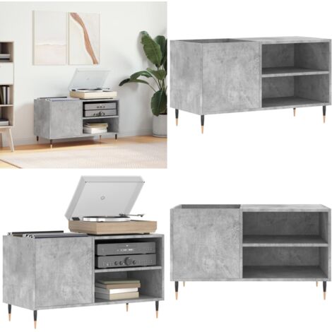 Armoire à disques gris béton 85x38x48 cm bois d'ingénierie - Meuble À Disques - Armoire À Vinyle - Rangement Musique - Étagère Disque - Support Tourne-disque - Home & Living
