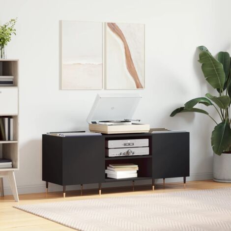 Petit meuble TV, Rangement pour disques vinyles en chêne massif avec portes  à fermeture silencieuse, Rangement pour disques, Buffet, Console avec  étagères, Meuble TV -  France