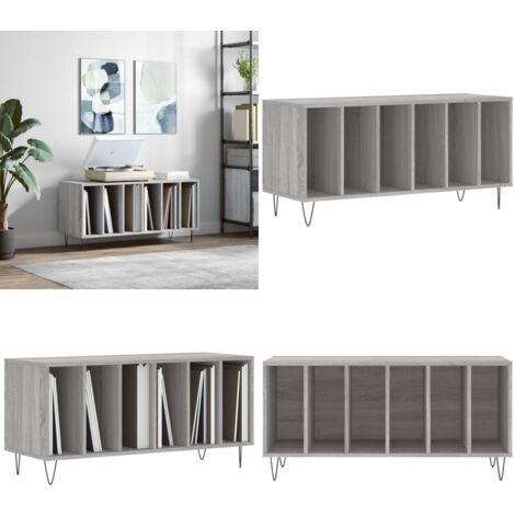 Armoire à disques sonoma gris 100x38x48 cm bois d'ingénierie - Meuble À Disques - Armoire À Vinyle - Rangement Musique - Étagère Disque - Support Tourne-disque - Home & Living