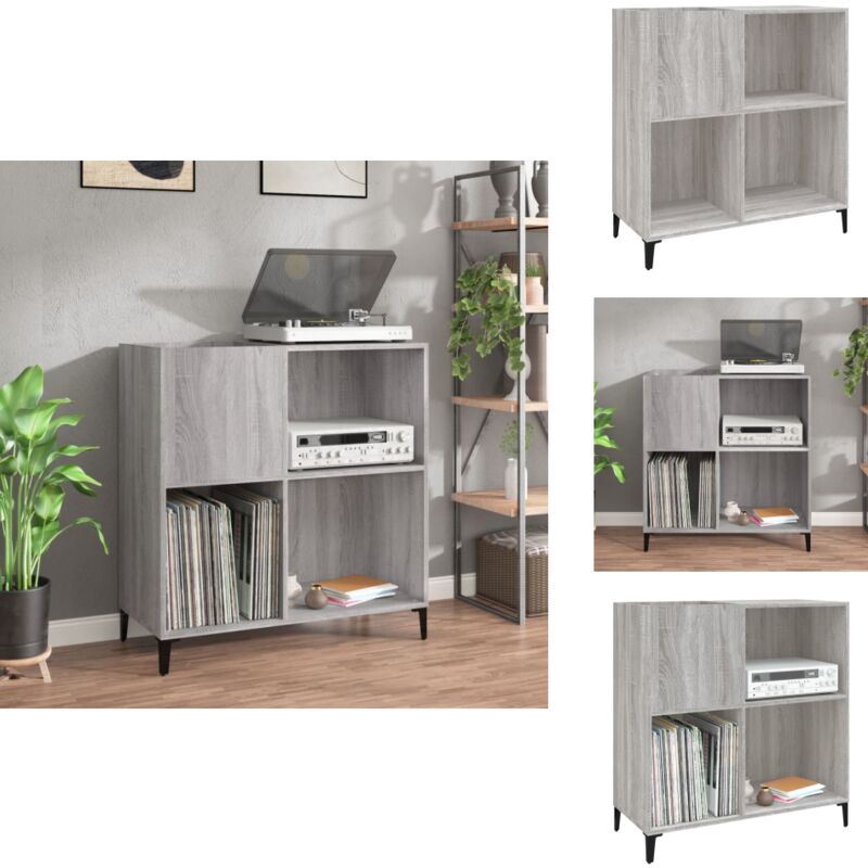 Armoire à disques sonoma gris 84,5x38x89 cm bois d'ingénierie - Meuble à Disques - Armoire à Vinyle - Rangement Disque Vinyle - Étagère Musique