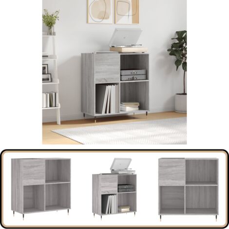 Armoire à disques sonoma gris 84,5x38x89 cm bois d'ingénierie - Meuble À Disques - Armoire À Vinyle - Rangement Disque Vinyle - Étagère Musique - Support Tourni Table