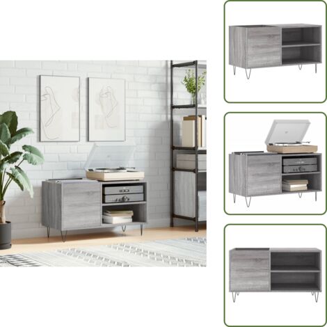 Boîte De Rangement Pour Disques Vinyle Sonoma - Gris - 71x34x36 Cm - Meuble Multimédia