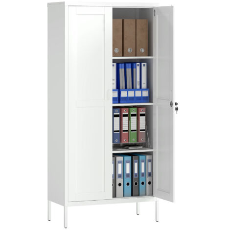 Armoire à documents acier 2 portes, étagères réglables et serrure, meuble de rangement pour bureau 80x40x175 cm, design fonctionnel, blanche
