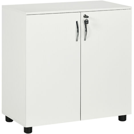 Armoire à documents avec serrure, Armoire de bureau avec 2 portes et 2 étagères, Armoire de rangement polyvalente avec poignée en alliage d’aluminium, pour bureau à domicile, 80x40x80 cm, blanche