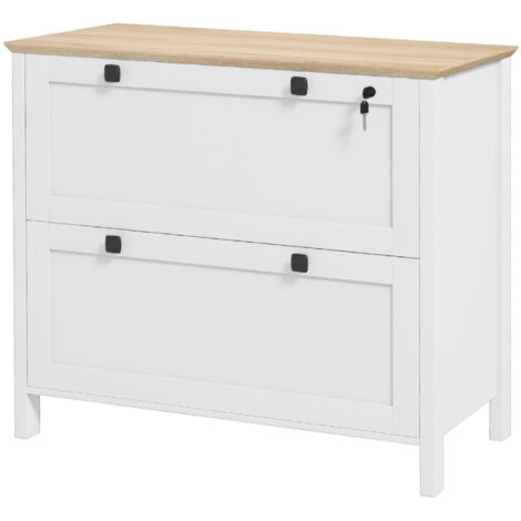 Armoire à dossiers 2 tiroirs pour classeurs A4, avec serrure et clés, 76x40x76cm, blanc