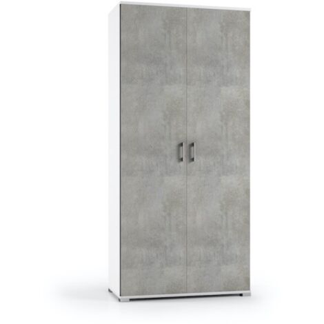 Armoire à double porte et quatre étagères réglables, portes en béton blanc