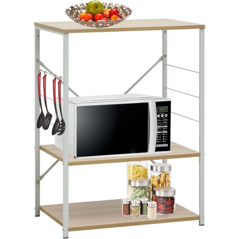 Armoire à micro-ondes, Meuble bas de Cuisine, Armoire de cuisine blanc et chêne 60x39,6x79,5 cm ASAF39088 design in