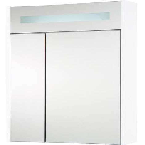 Armoire à glace + eclairage en visiere blanc brillant - 2 portes 700x750x188 mm
