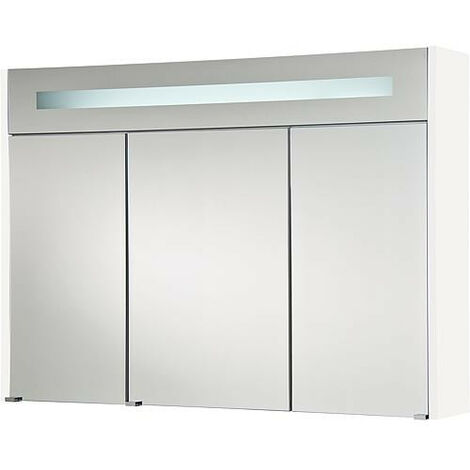 Armoire à glace + eclairage en visiere blanc brillant - 3 portes 1050x750x188mm