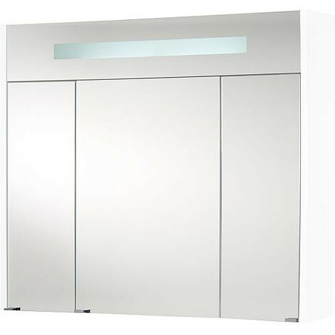 Armoire à glace + eclairage en visiere Blanc brillant - 3 portes 850x750x188 mm