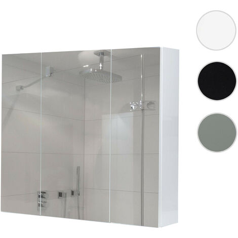 Armoire à glace HWC-B19b - armoire de salle de bain suspendue - 6 étagères brillant MVG-certifié 70x80x16cm - gris