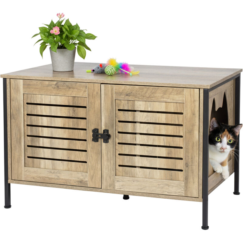 Armoire cache-litière Relaxdays, serrure, séparateur, entrée latérale, H x L x P 50,5 x 80 x 45 cm, marron