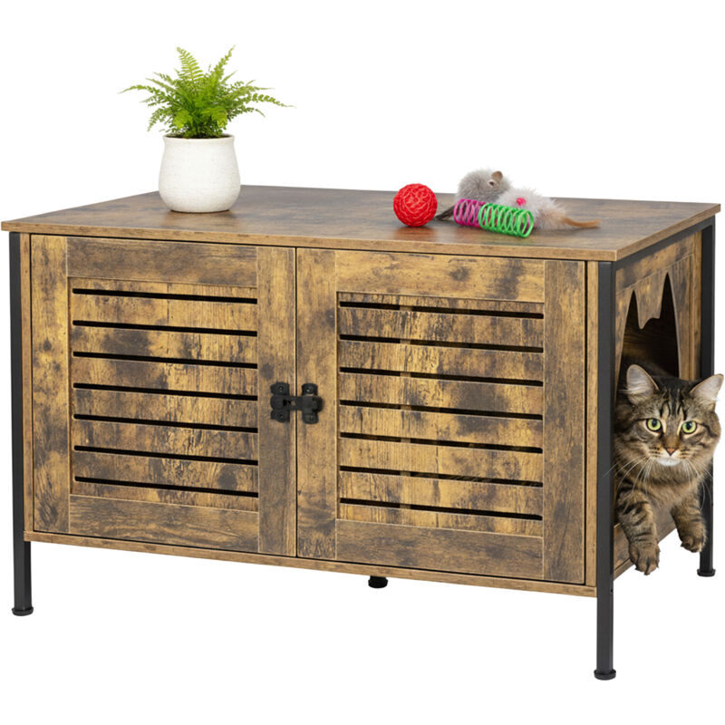 Armoire Relaxdays pour litière, serrure & cloison, cache-bac, H x L x P : 50,5 x 80 x 45 cm, brun foncé