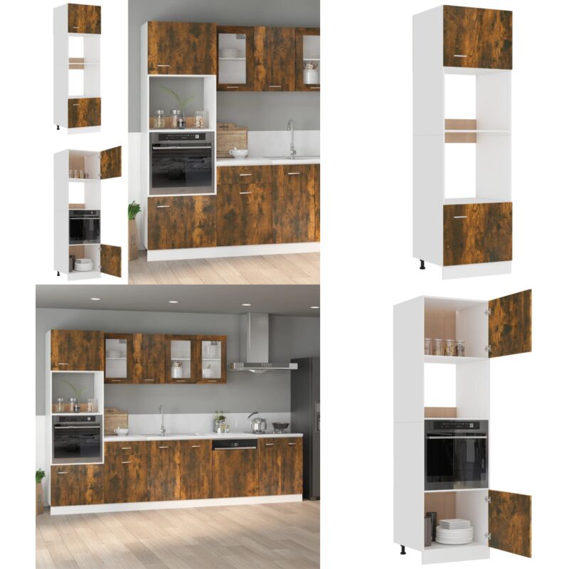 Armoire à micro-ondes Chêne fumé 60x57x207 cm Bois d'ingénierie - Meuble De Cuisine - Armoire De Cuisine - Rangements Cuisine - Meuble Rangement