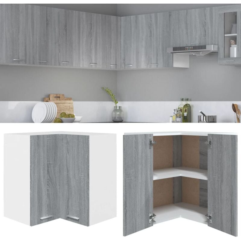 Armoire d'angle suspendue, Meuble haut cuisine, Armoire de rangement Sonoma gris 57x57x60 cm PEWV80868 design in